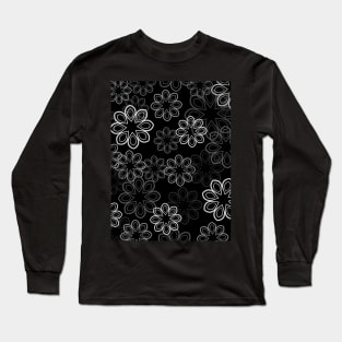 Neon Floral White on Black Long Sleeve T-Shirt